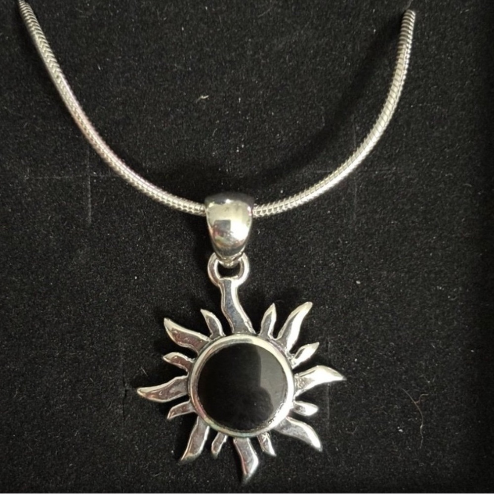 Sterling silver black onyx Sun necklace
 17" chain